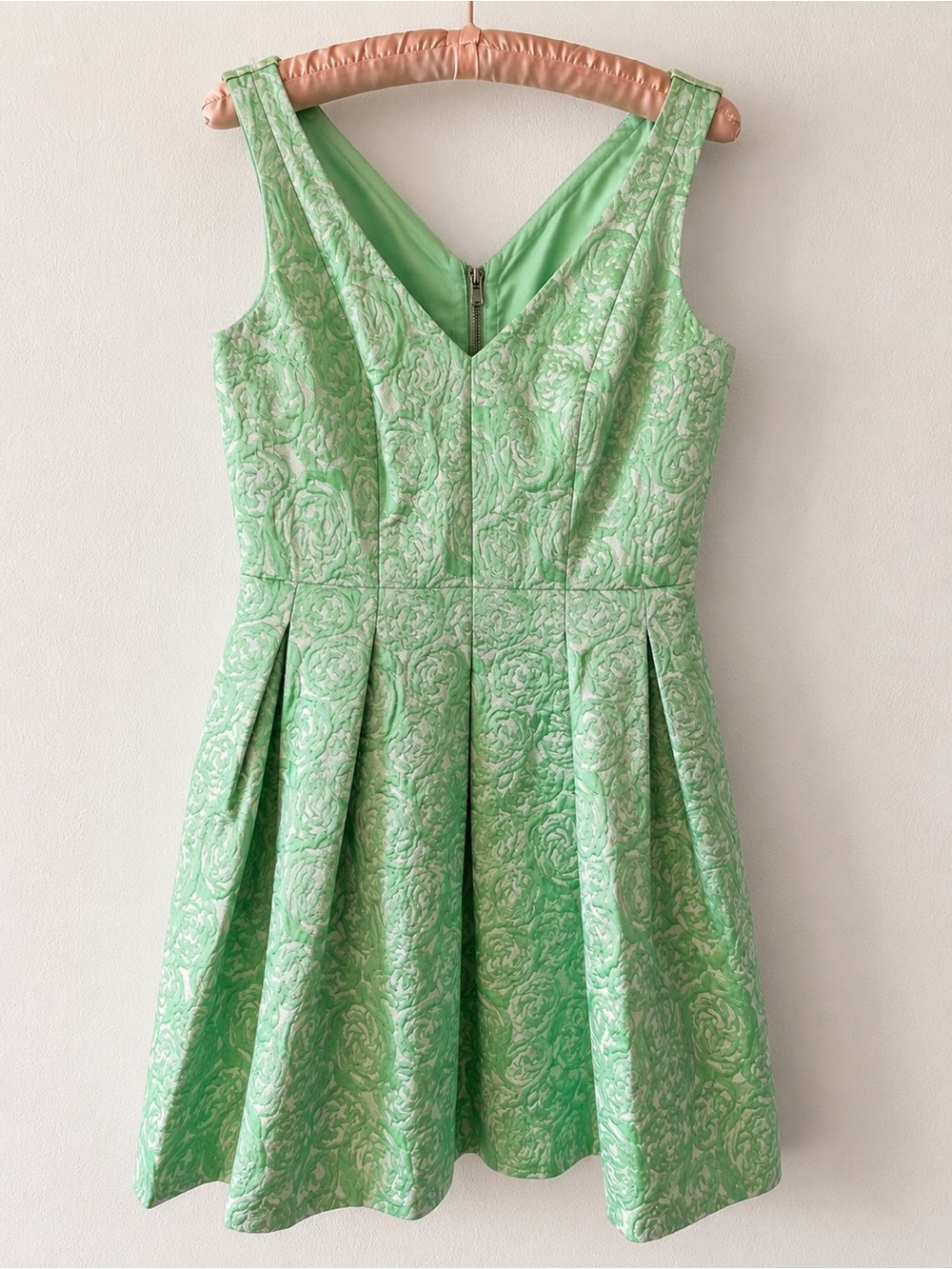 Betsy Johnson Green Jacquard Fit-and-Flare Dress With Pockets Size 6